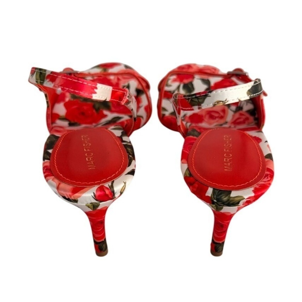 Marc Fisher Women's Feren2 Floral Print Kitten 10M Pump Red Roses Heel Sandals - Picture 7 of 15
